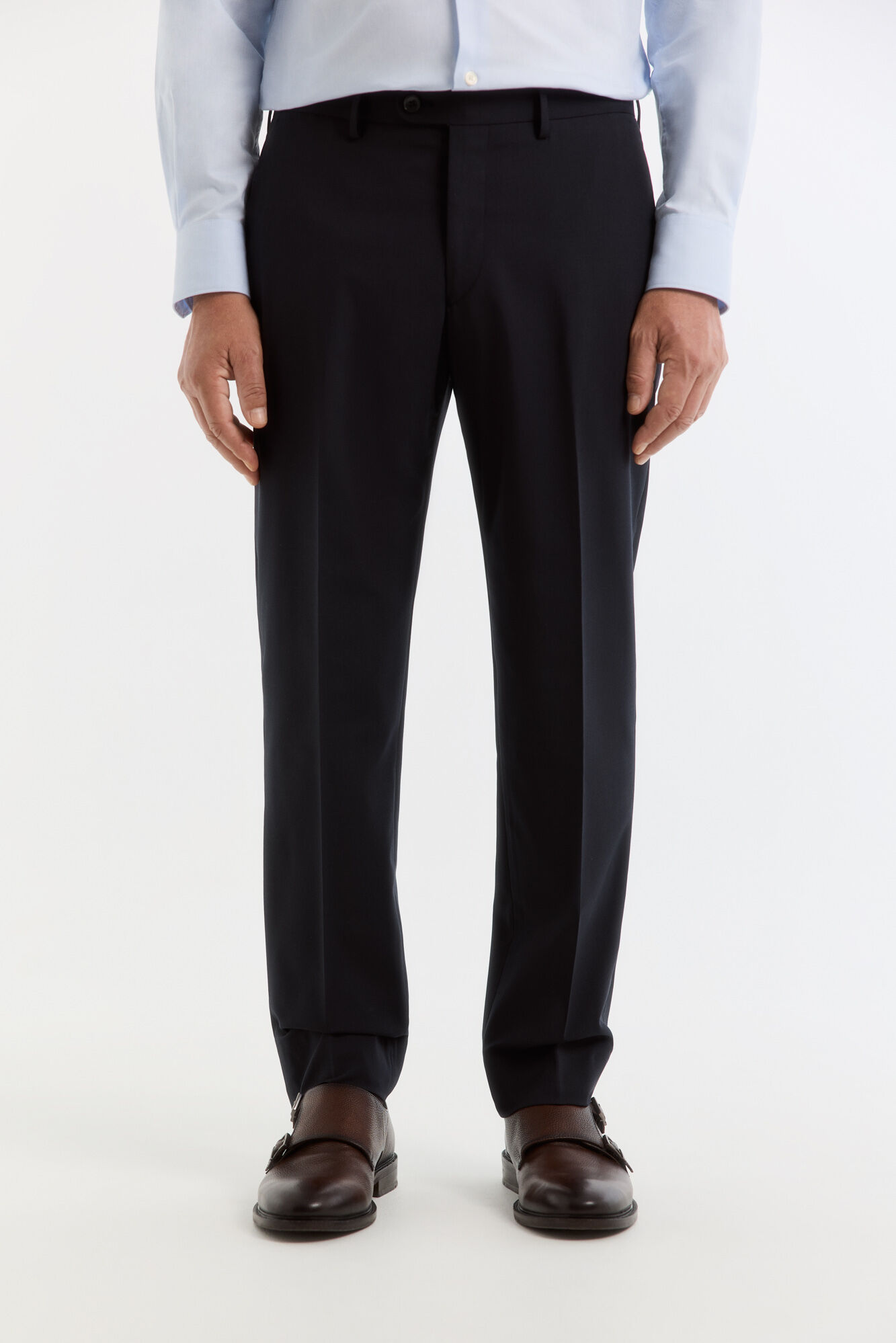 Cortefiel Navy smart fabric plaid slim trousers
