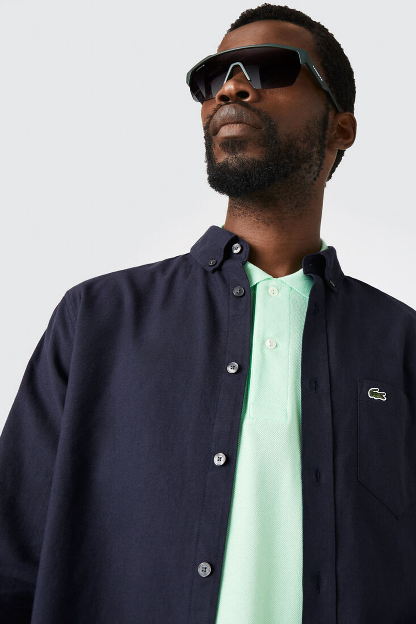 Lacoste Camisa escura com gola de bot&otilde;es Azul