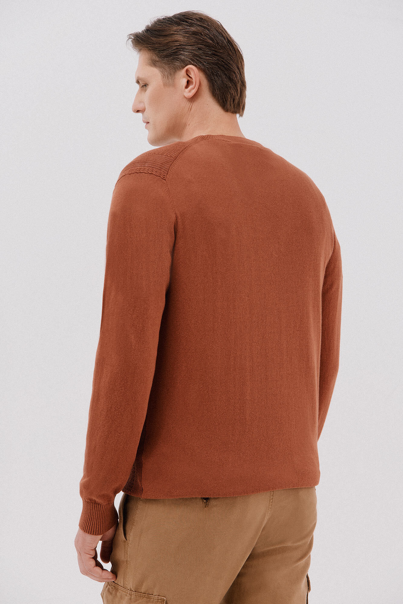 Cortefiel Fine braided cotton crew crew neck sweater Orange