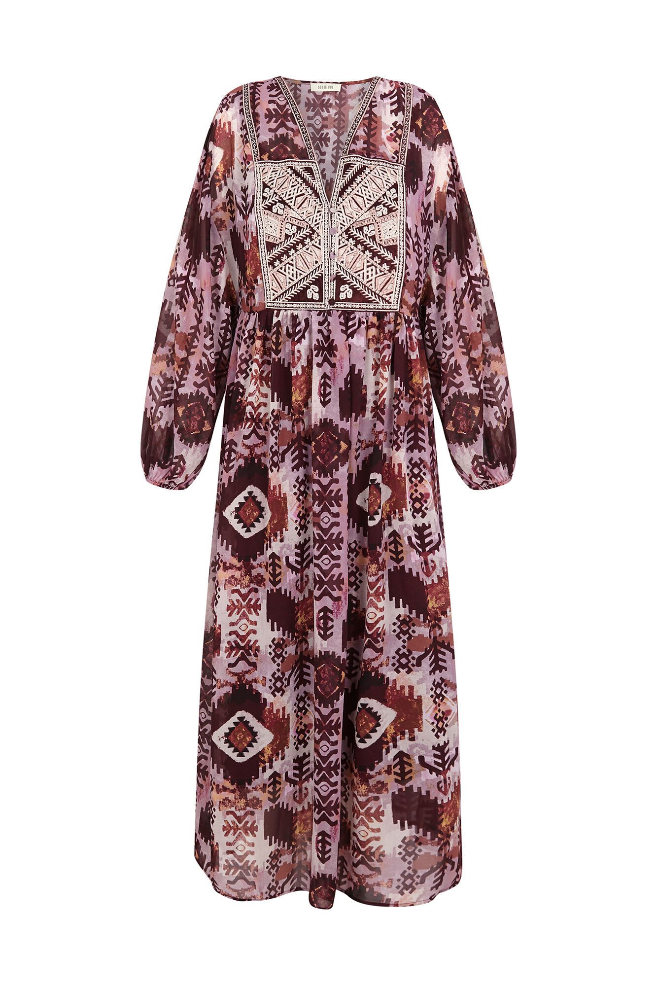 Slowlove Vestido flu&iacute;do estampado e bordado Multicolorido