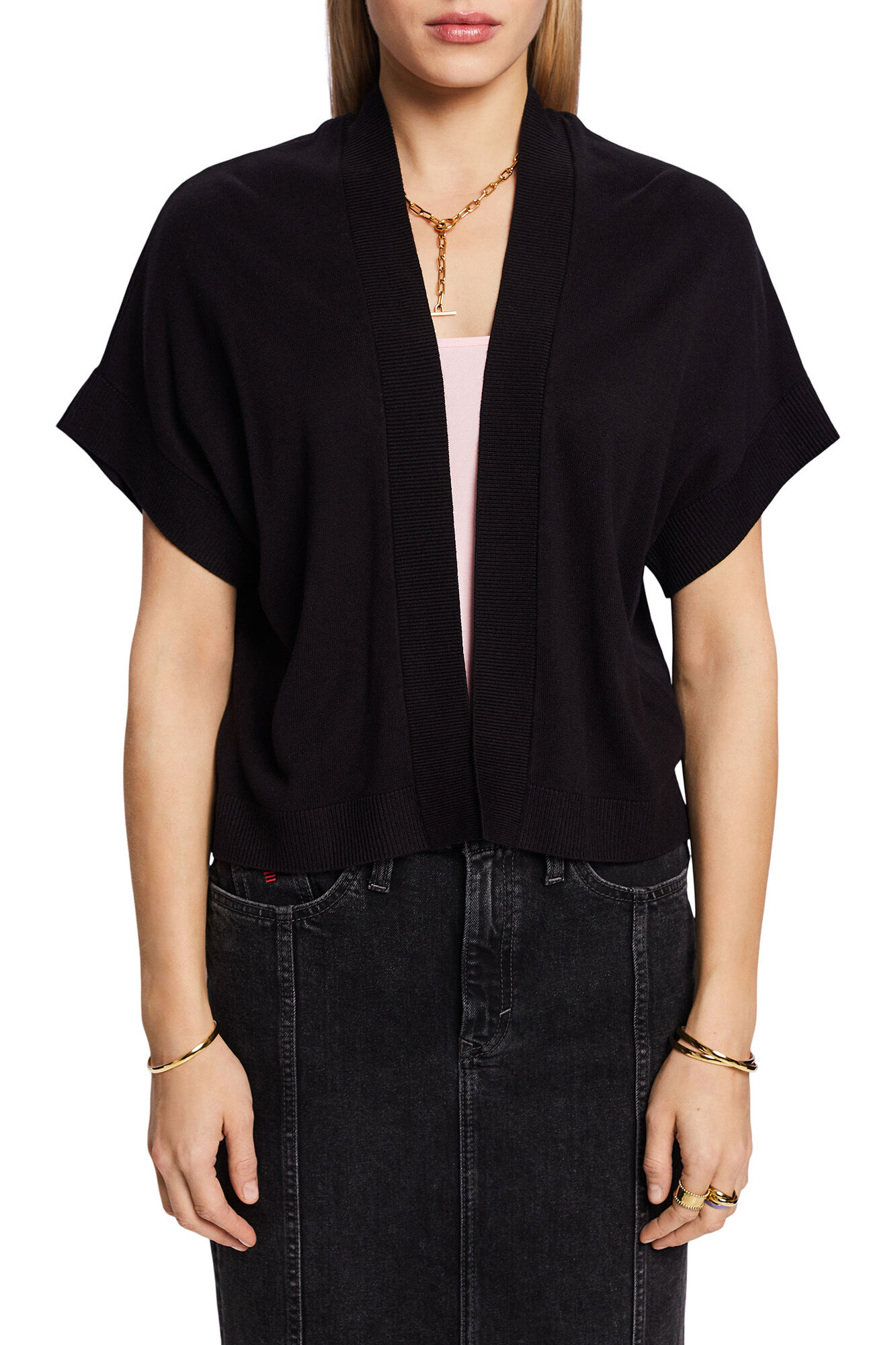 Esprit Casaco curto aberto tipo quimono Preto