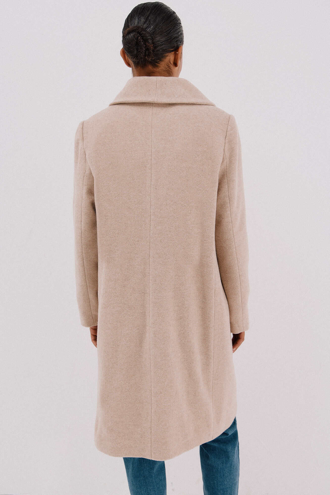 Cortefiel Coat with fur effect detail Beige