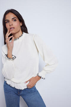 Cortefiel High neck jersey-knit top Ivory
