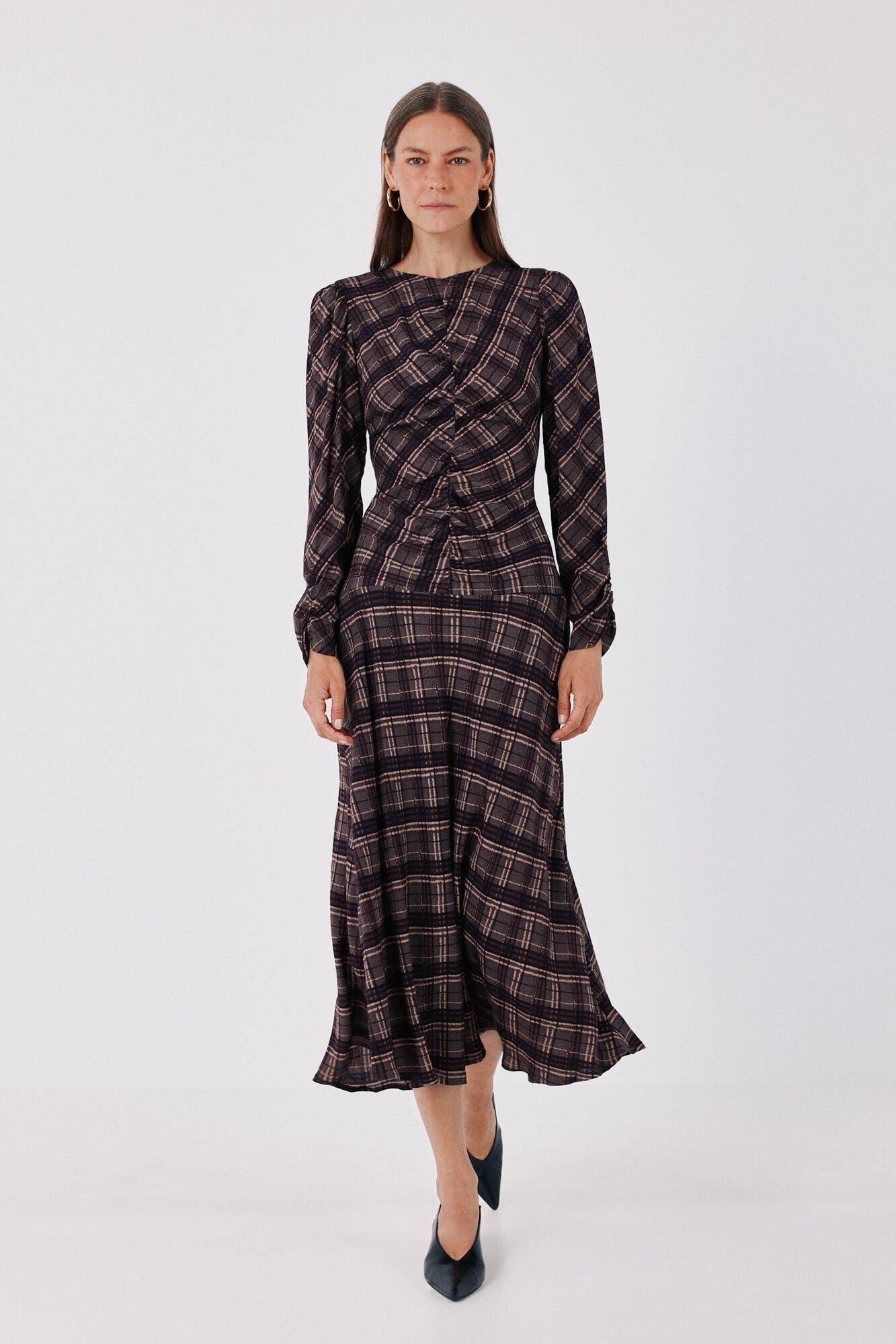 Cortefiel Plaid print ruched dress
