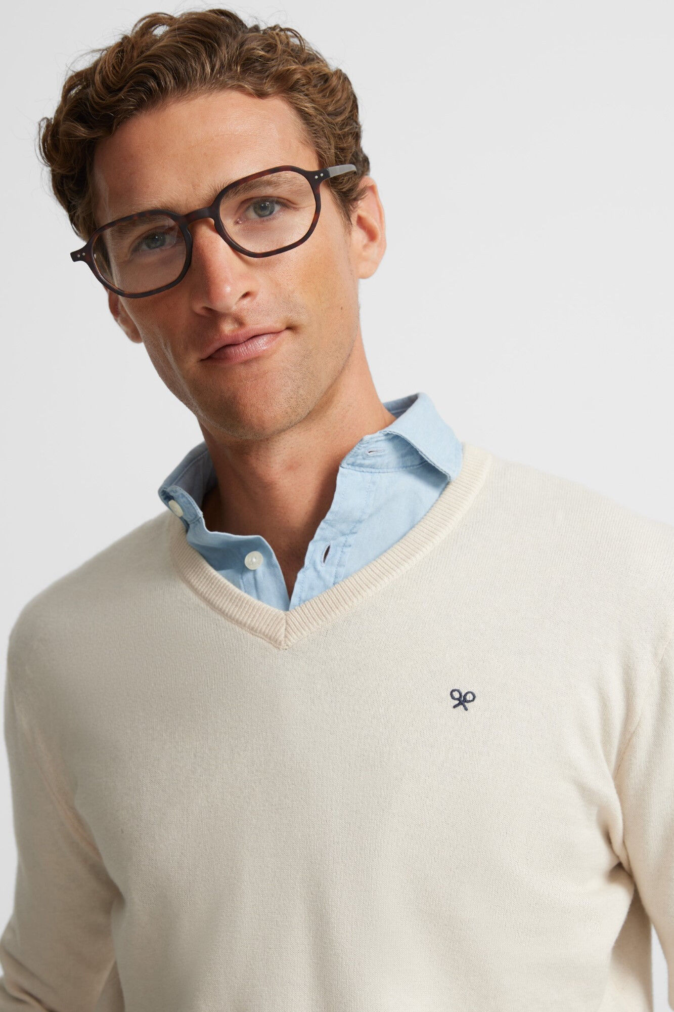 Silbon Jersey liso cuello pico Beige