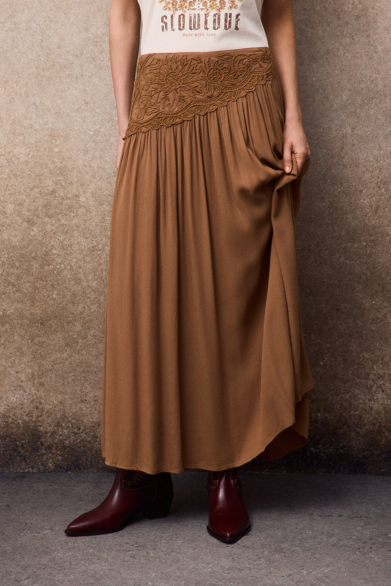 Slowlove Falda midi con bordado