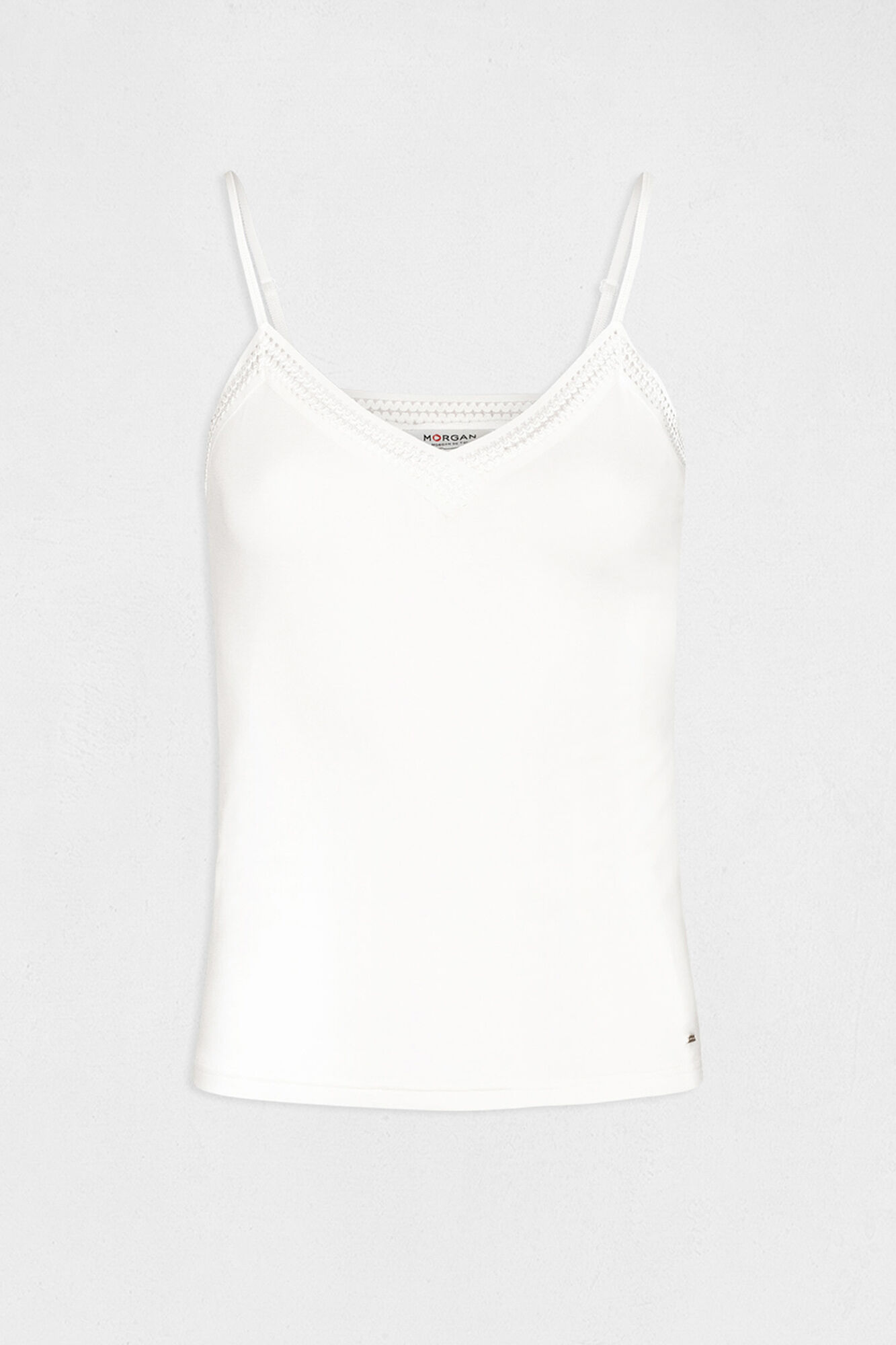 Morgan Top de al&ccedil;as finas com faixas de renda Branco