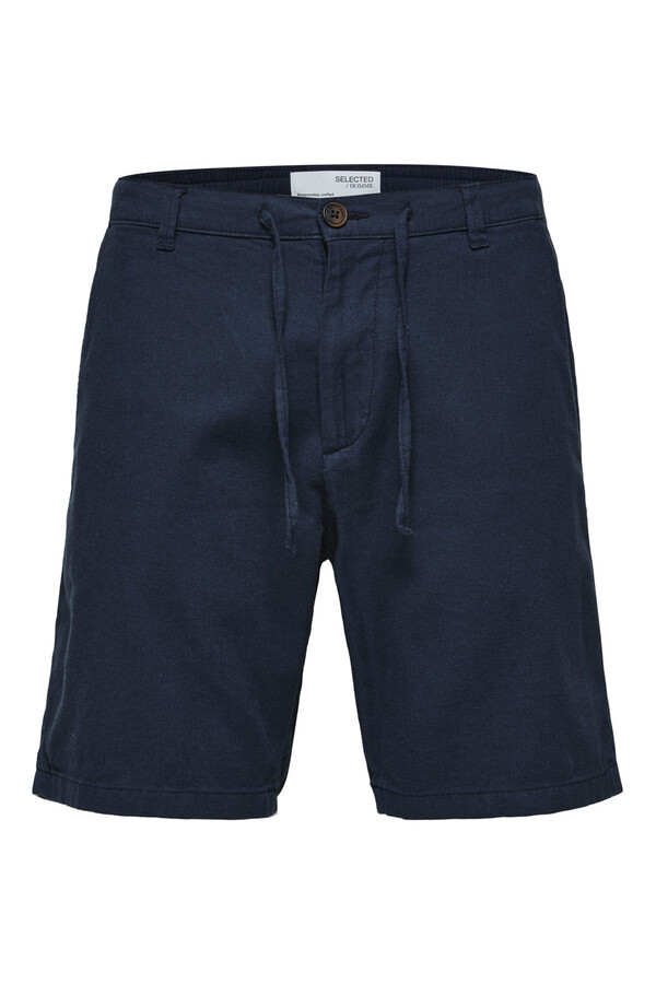 Cortefiel Pantalón chino corto confeccionado con lino y algodón orgánico. Azul royal