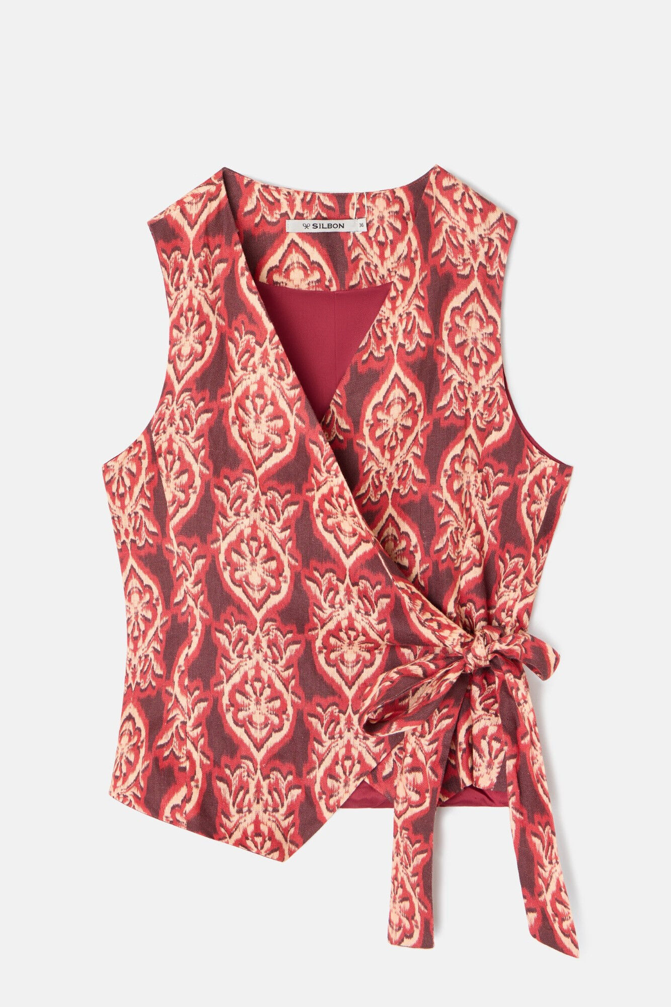 Silbon Colete de linho estampado com la&ccedil;ada Vermelho