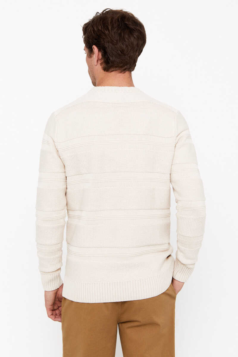 Cortefiel Horizontal textured cotton jumper Beige