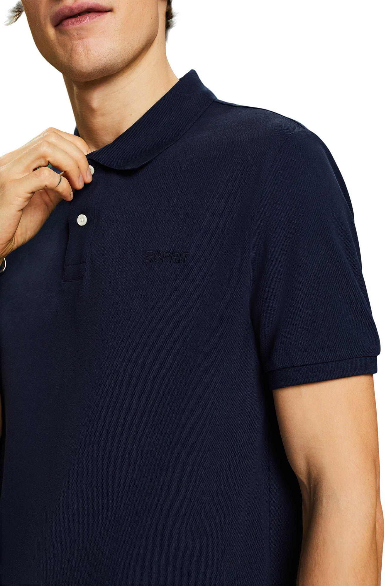 Esprit Slim-fit cotton piqu&eacute; polo shirt with short sleeves Navy