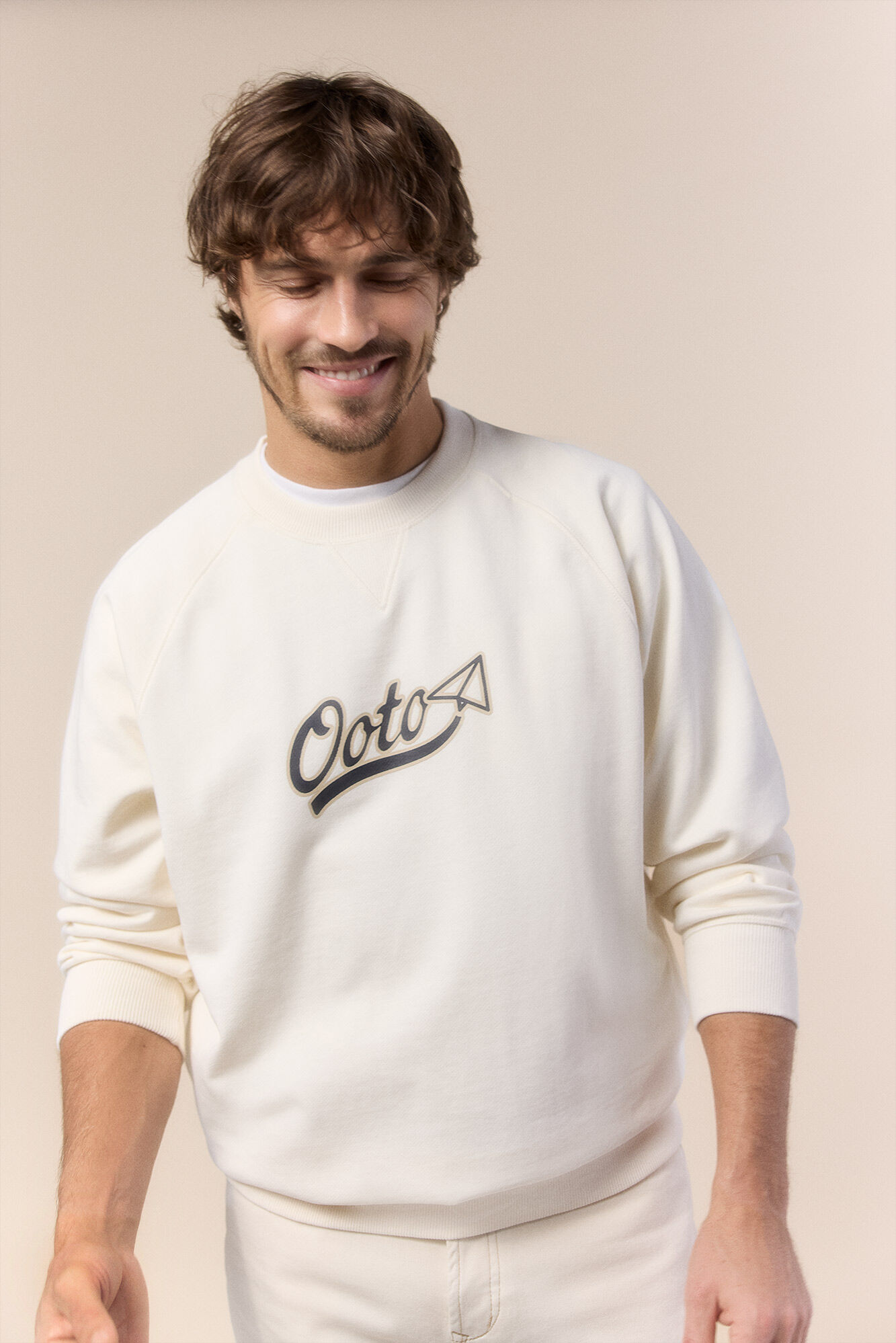 OOTO Logo round neck sweatshirt Ivory