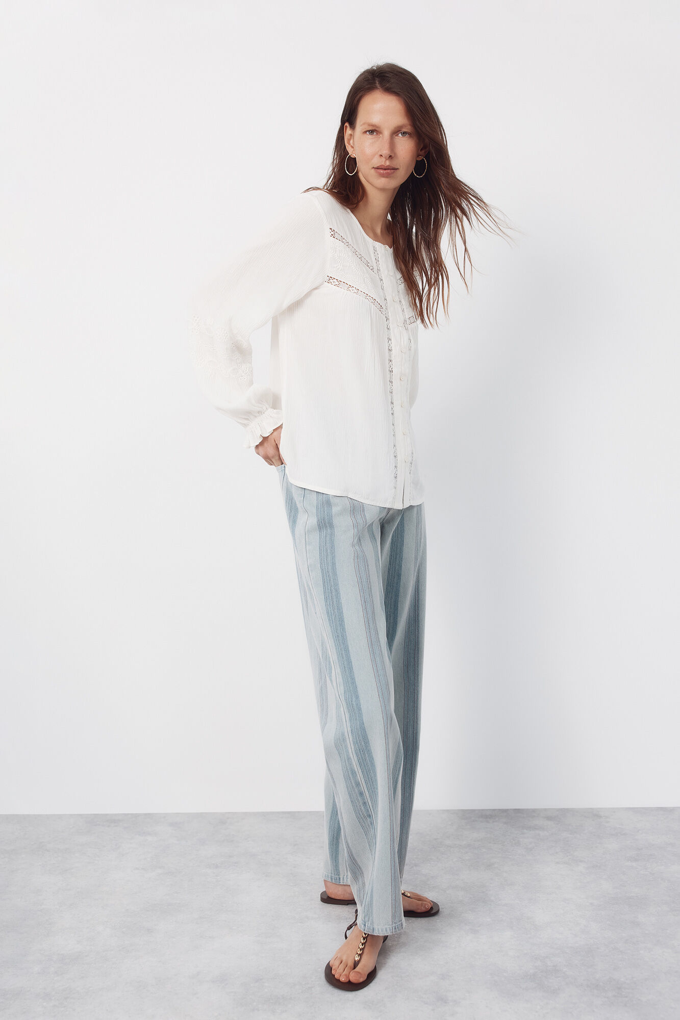 Cortefiel Embroidered blouse Ivory