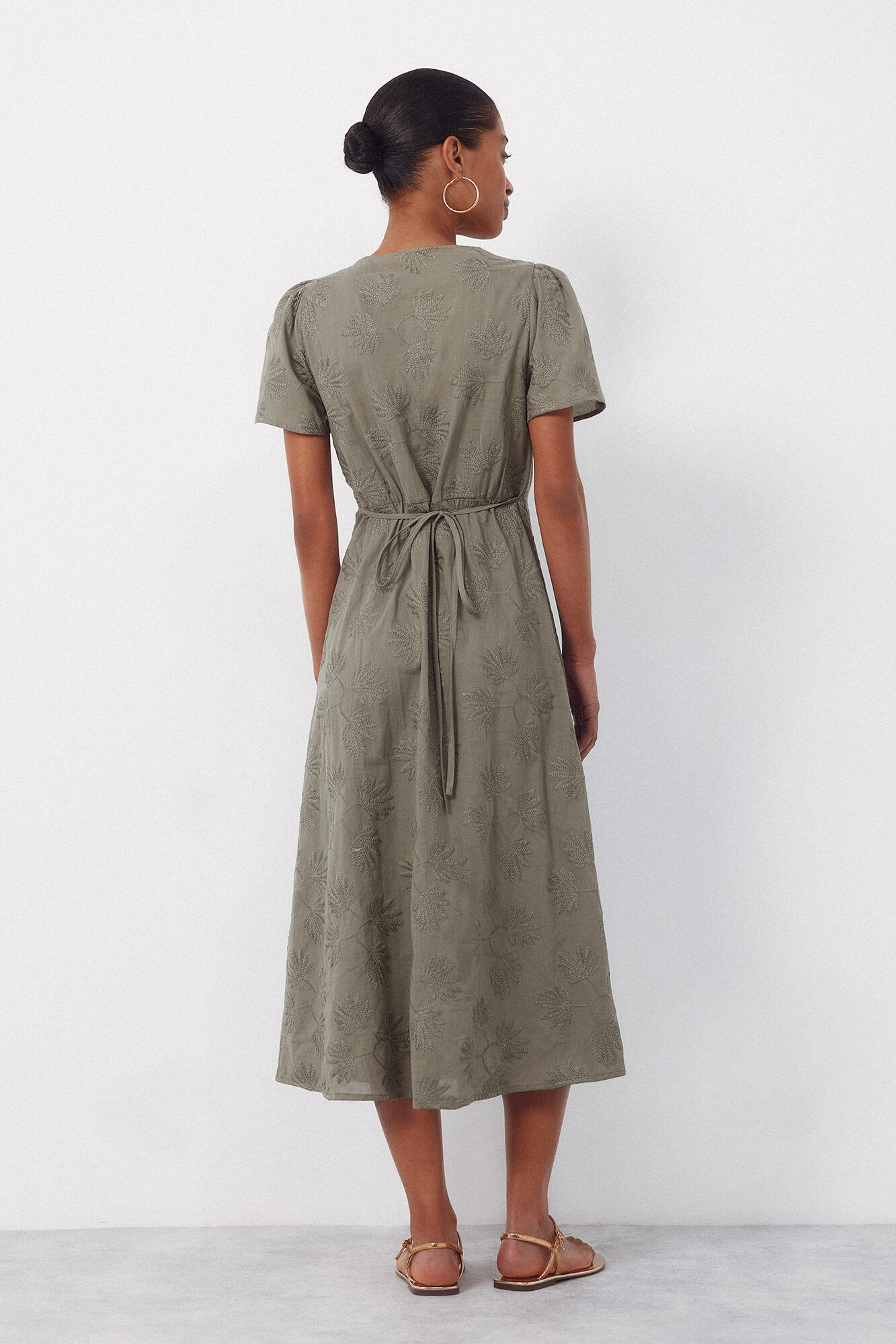 Cortefiel Embroidered dress Kaki