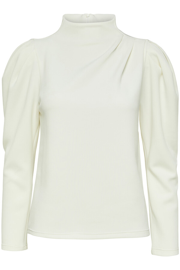Cortefiel High neck sweatshirt with puffed sleeves made with Tencel. White