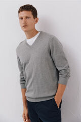 Cortefiel Fine jersey-knit cotton v neck jersey Grey