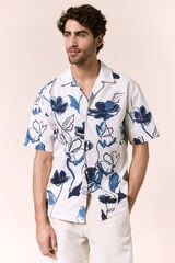 OOTO Printed cotton short sleeve shirt Blue