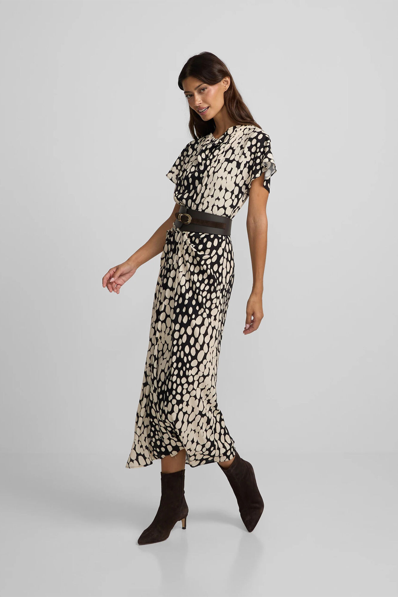 Silbon Vestido midi drapeado bolinhas Multicolorido