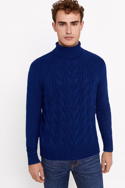 Cortefiel High neck cable knit jumper Blue
