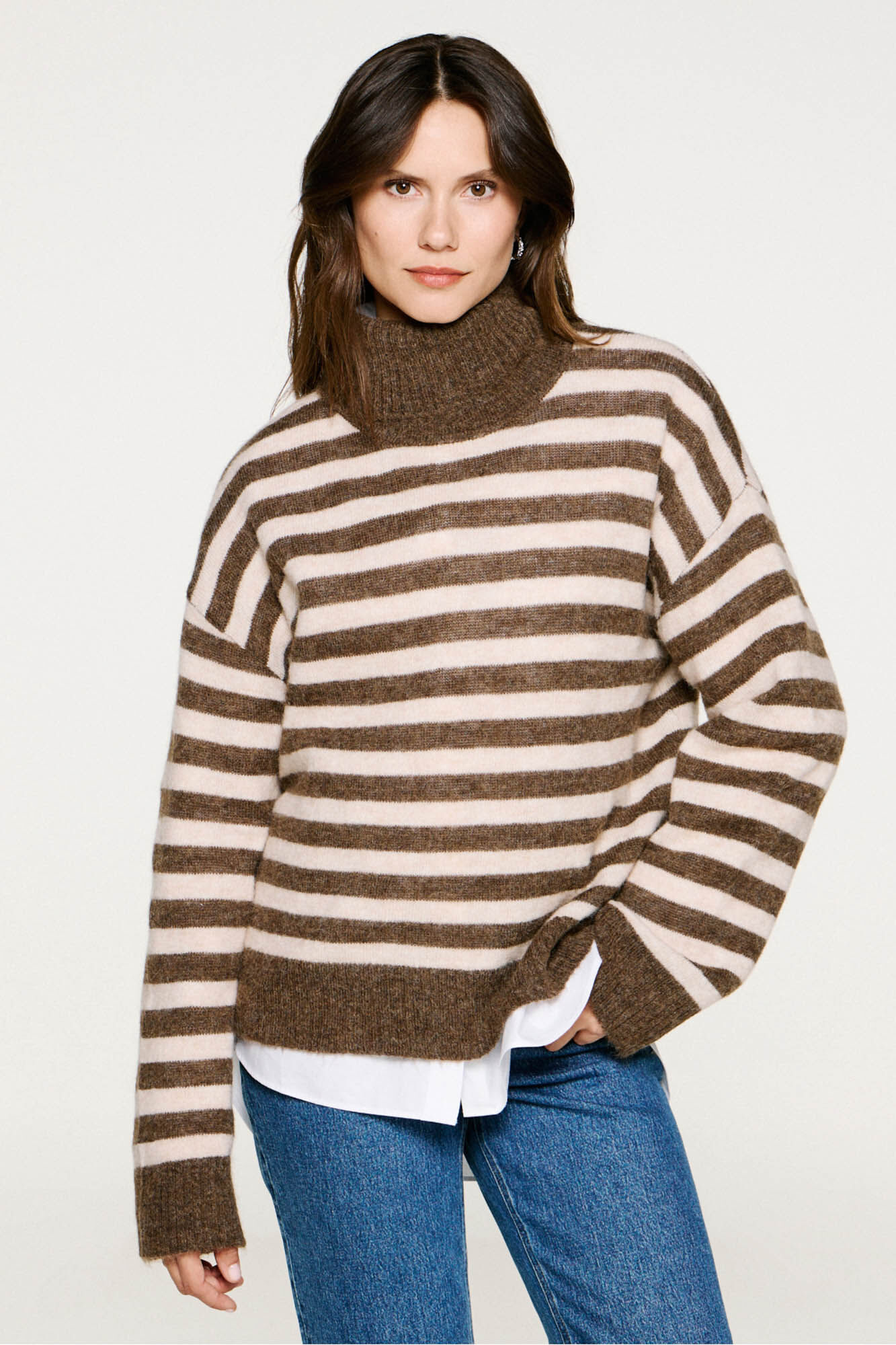 Selected Wool and alpaca high neck jumper Brown