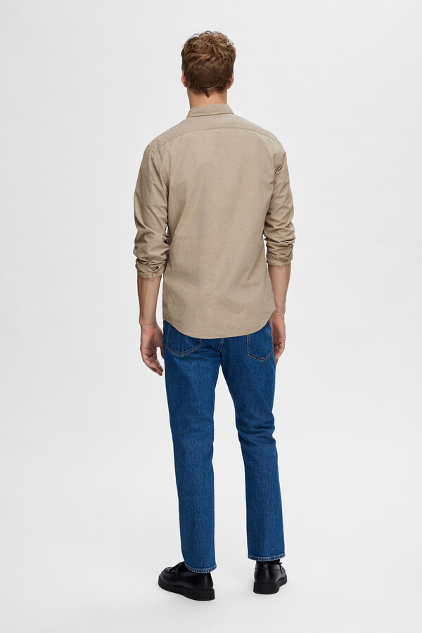Cortefiel Slim fit shirt with long sleeves made from recycled cotton Beige