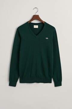 Cortefiel Classic Cotton V-Neck Sweater Dark green