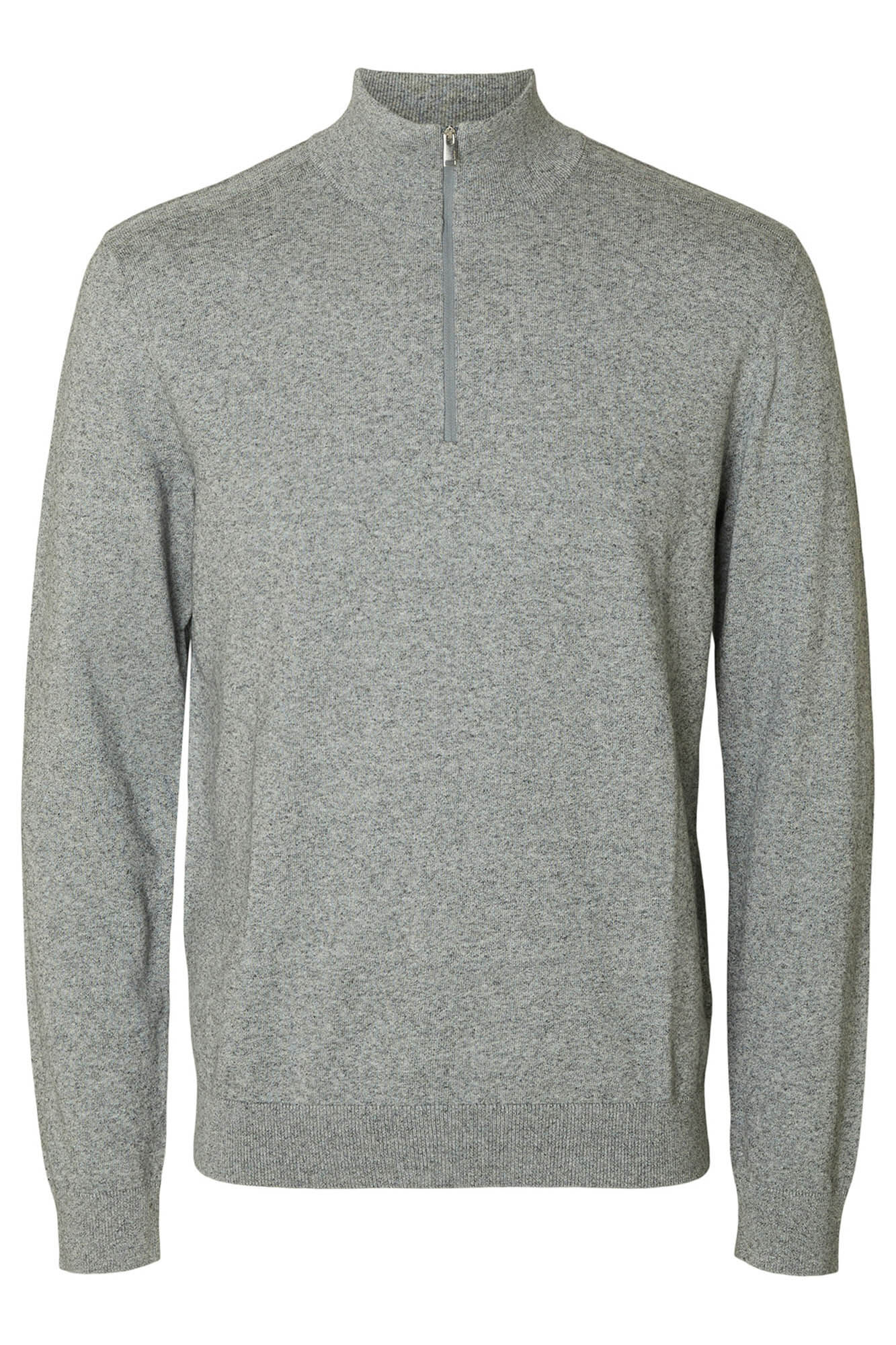 Selected Malha 100% camisola com meia fecho-&eacute;clair . Cinzento