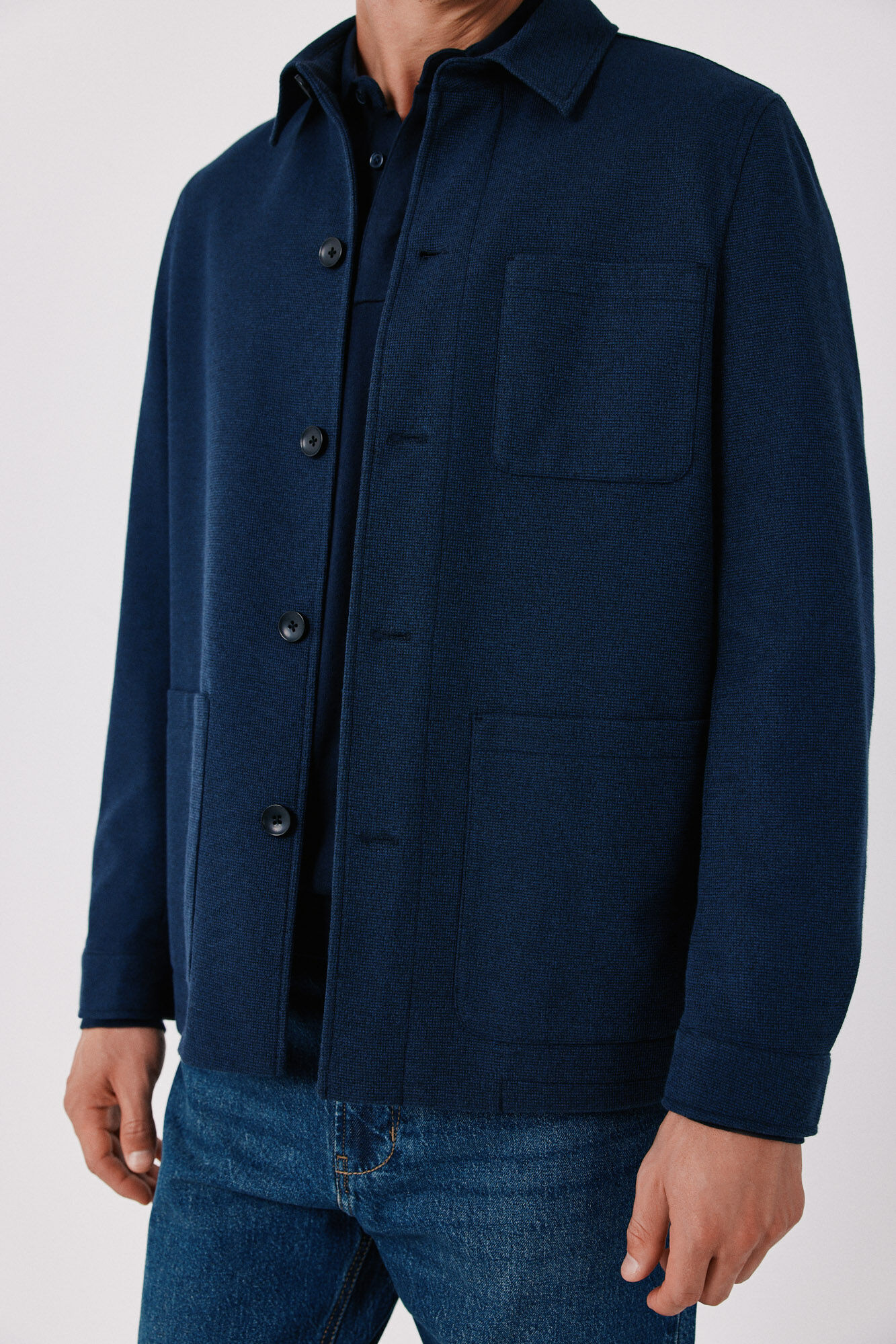 Cortefiel Navy knit overshirt Navy