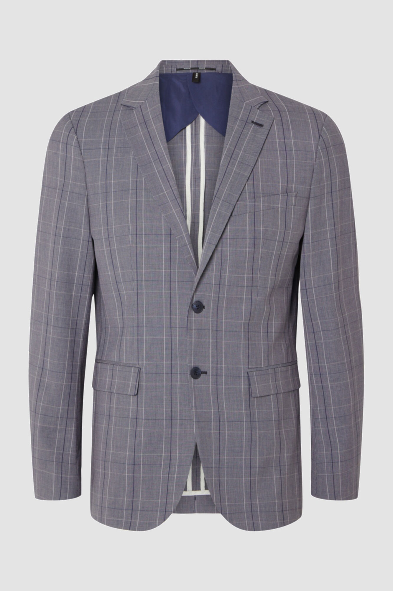 Selected Blazer Slim Fit de xadrez com bolsos Cinzento