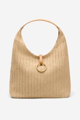 Cortefiel Raffia ring hobo bag Nude