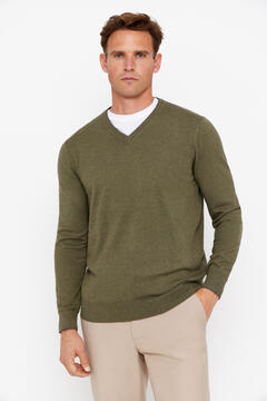 Cortefiel Cotton-cashmere V-neck jumper Green