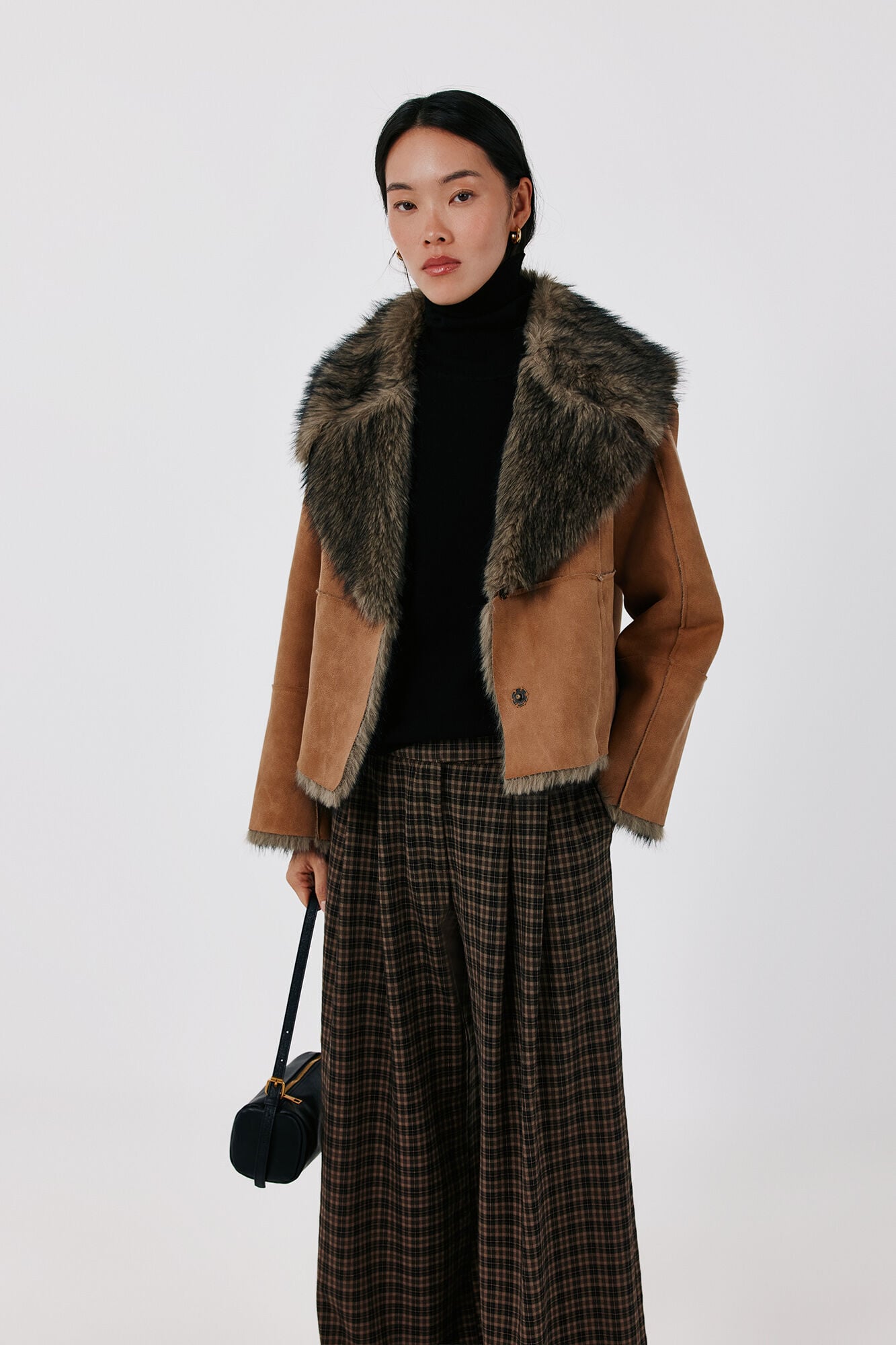 Cortefiel Short double-faced effect coat Beige