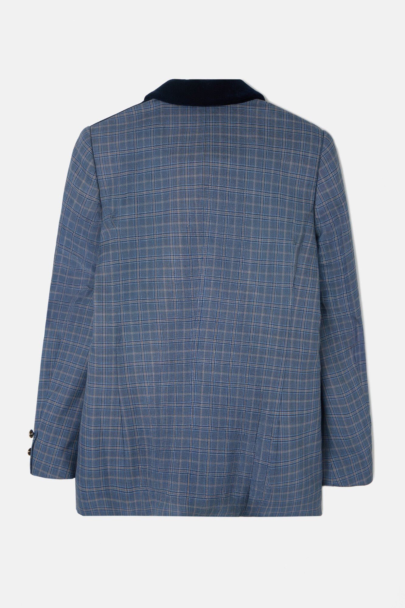 Silbon Detalhes xadrez de veludo americano Azul