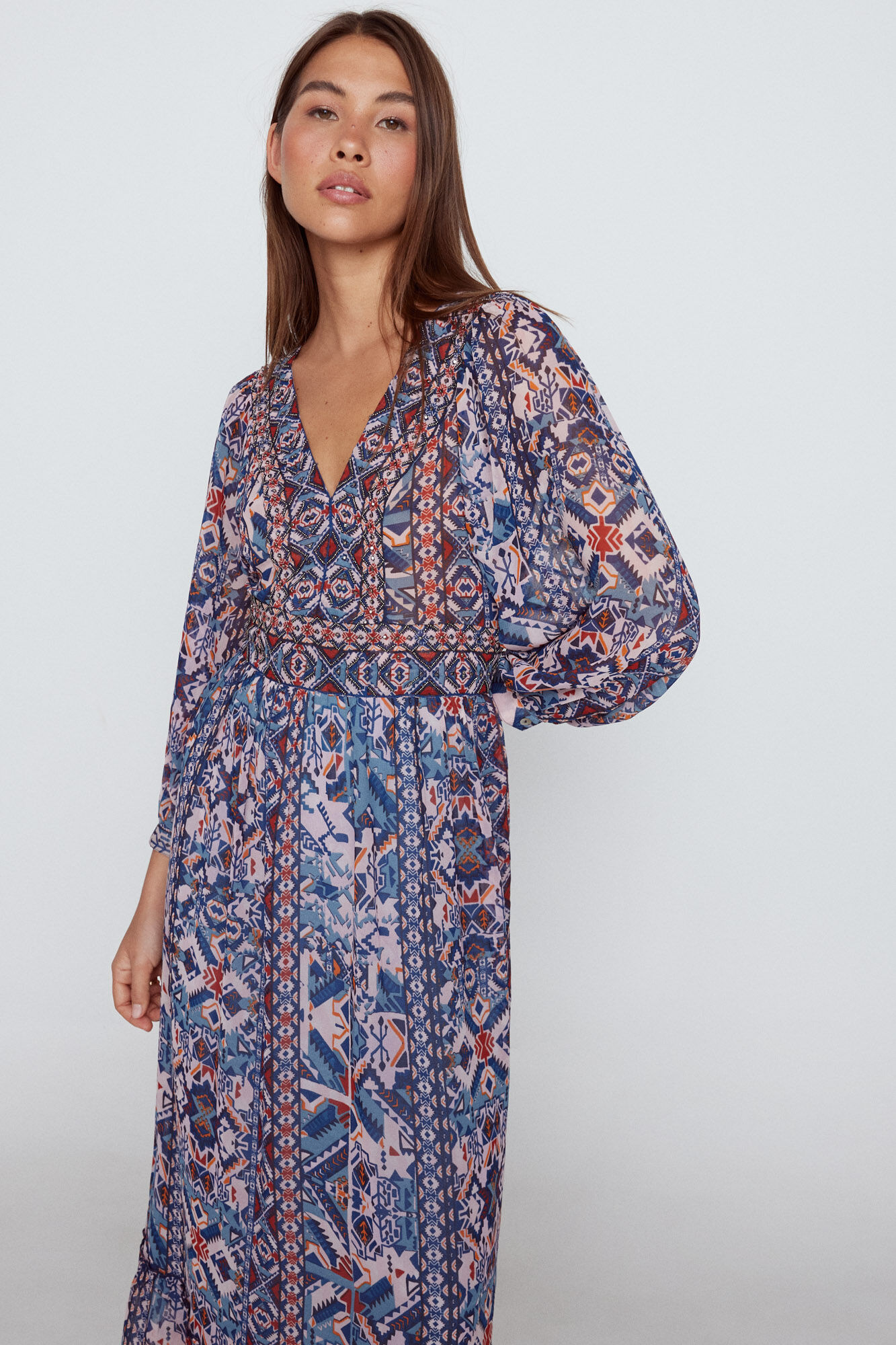 Slowlove Long embroidered beaded dress Multicolour