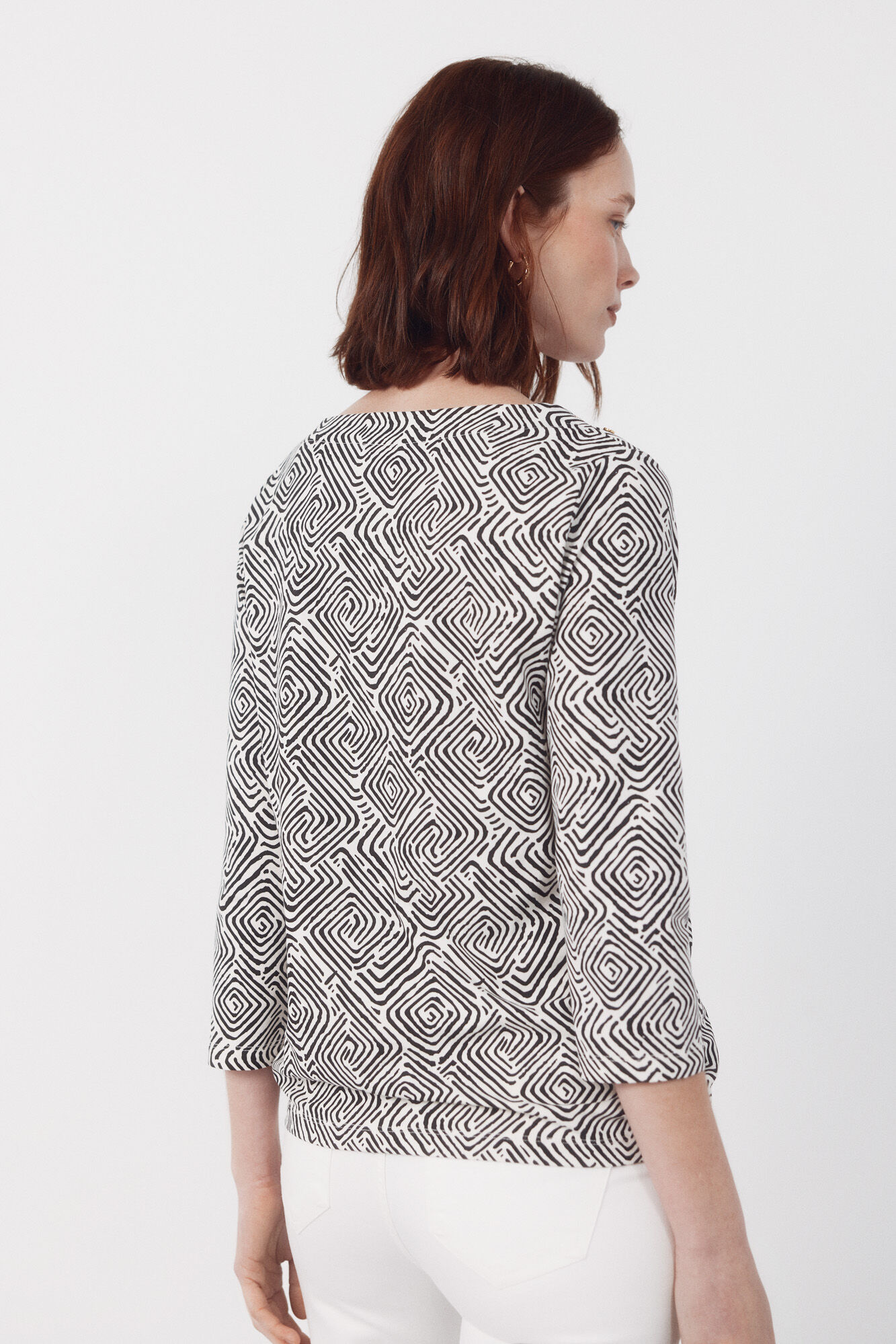 Cortefiel Essential boat neck t-shirt Printed white