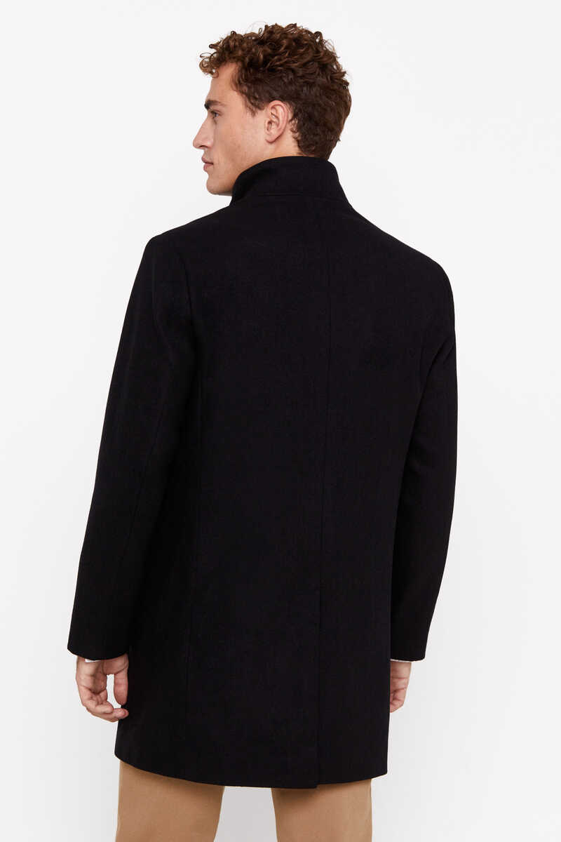 Cortefiel Coat with stand-up collar Black