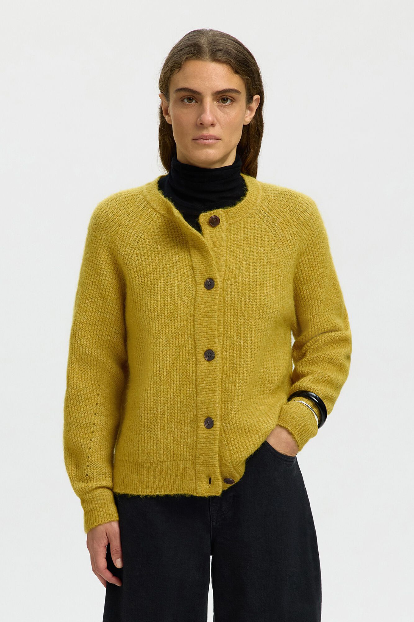 Selected Casaco de malha de l&atilde; e alpaca Dourado