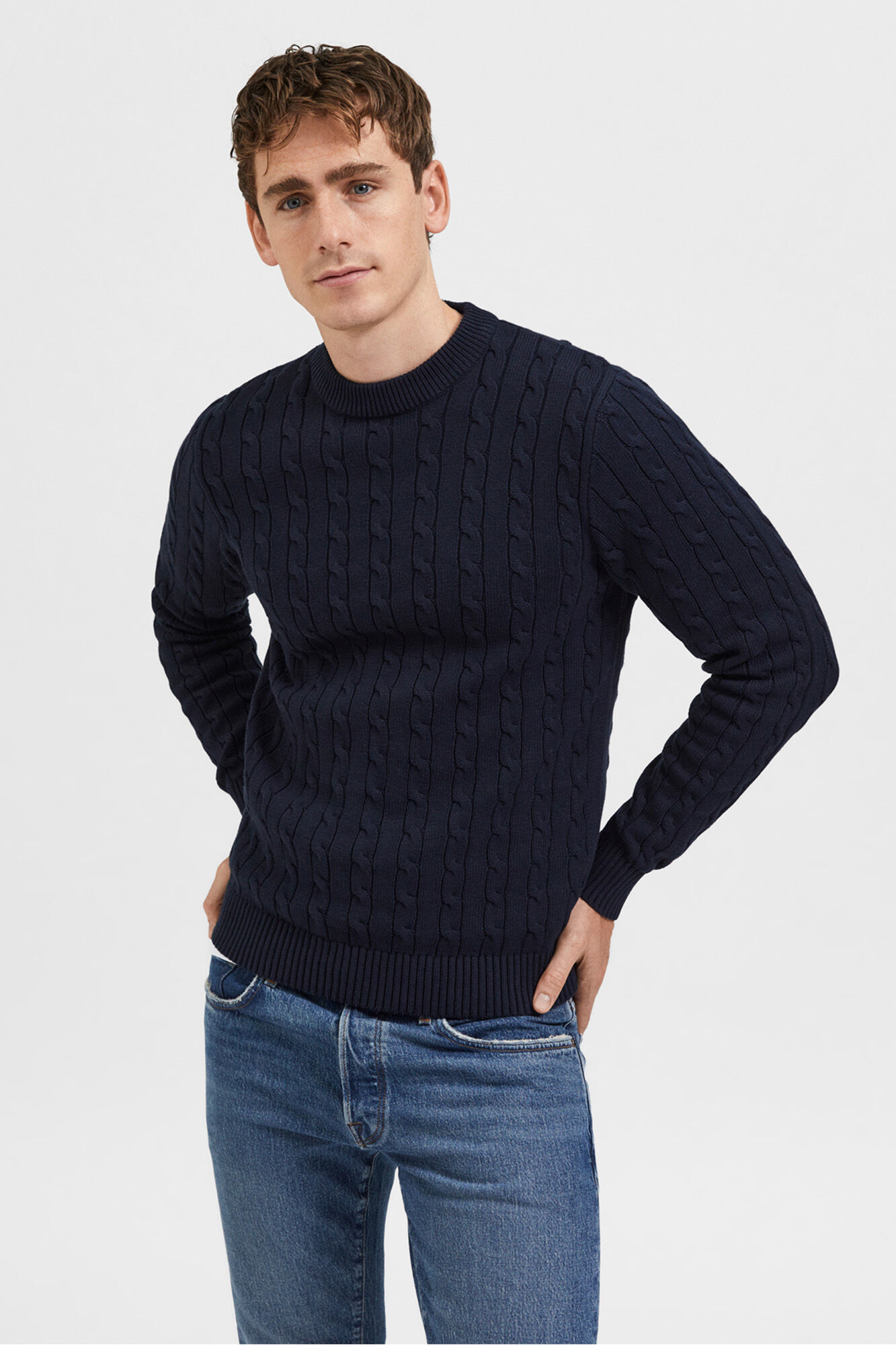 Selected Camisola estruturada 100% algod&atilde;o org&acirc;nico  Azul