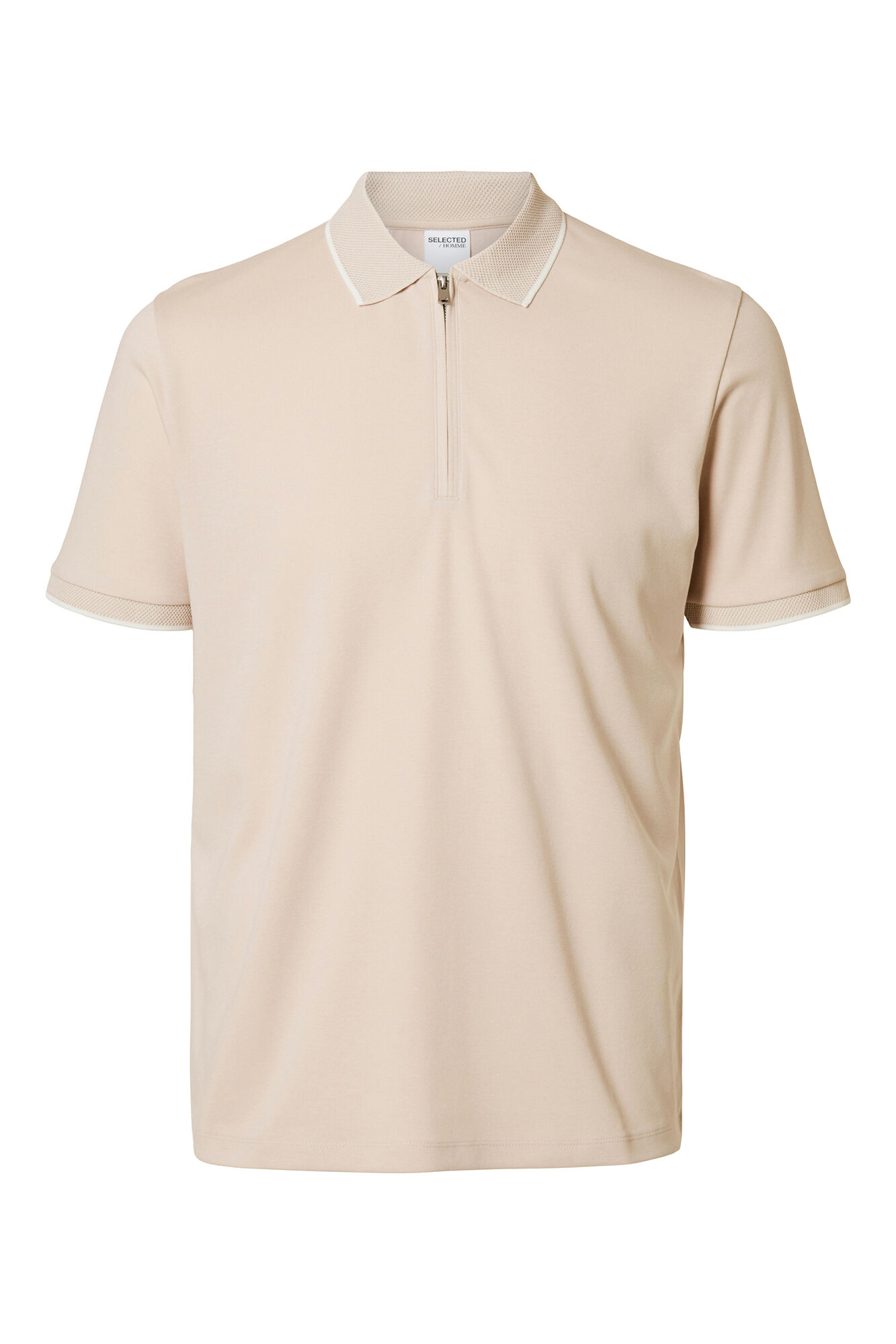 Selected Camisa polo manga curta com fecho-&eacute;clair Tostado