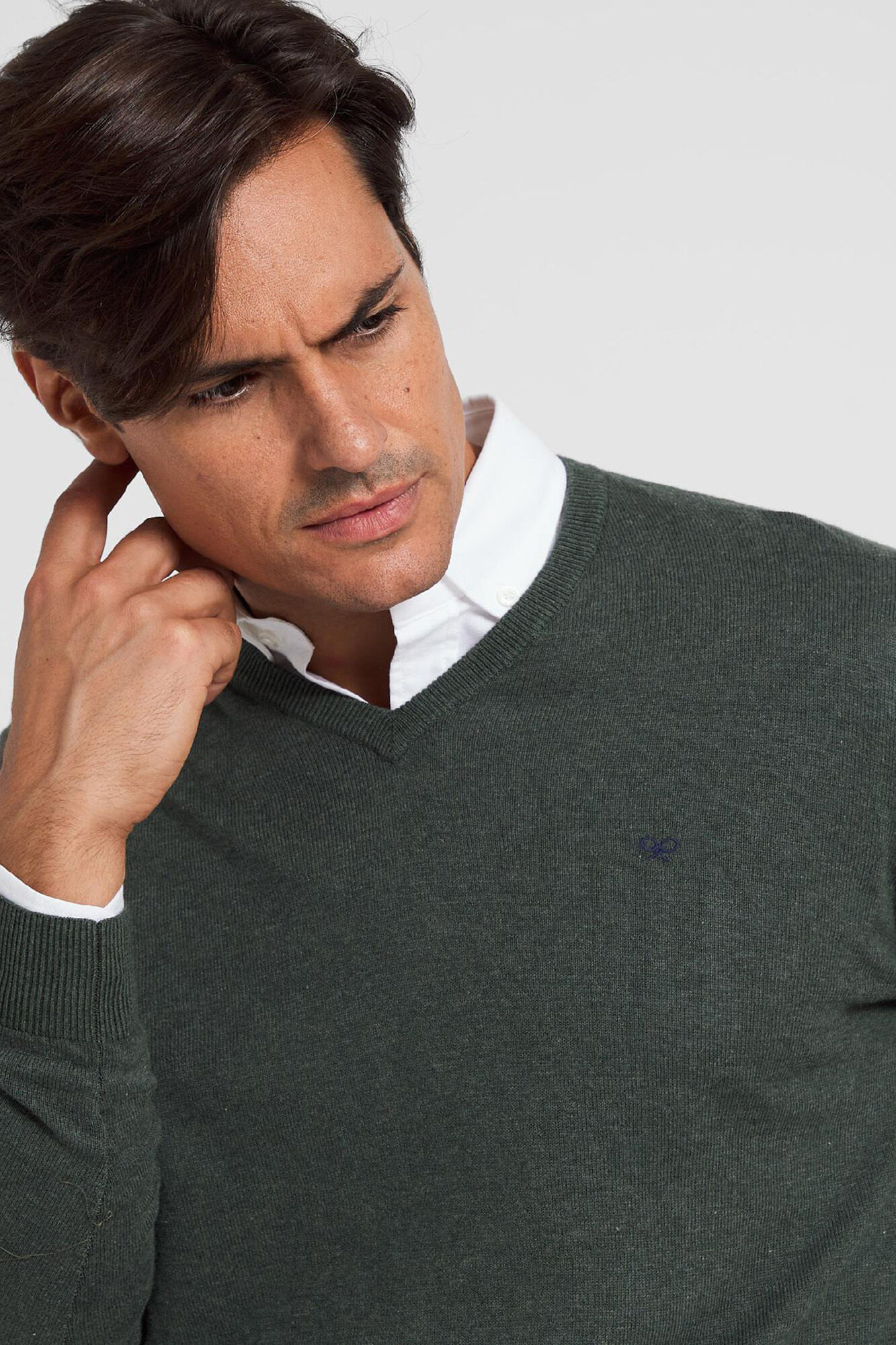 Silbon Silbon classic green V-neck jumper Green