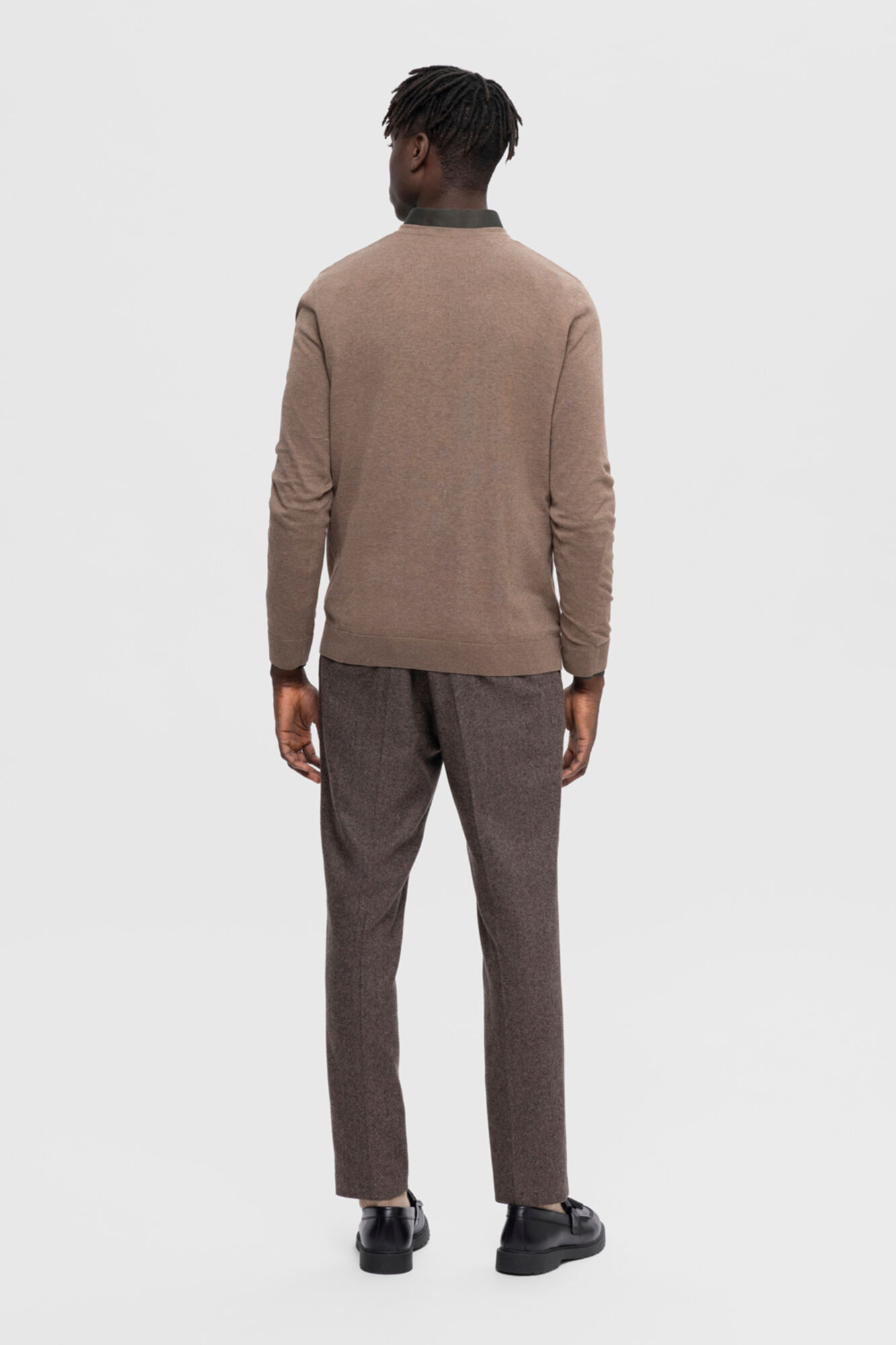 Selected Jersey con cuello de pico 100% algod&oacute;n Marr&oacute;n