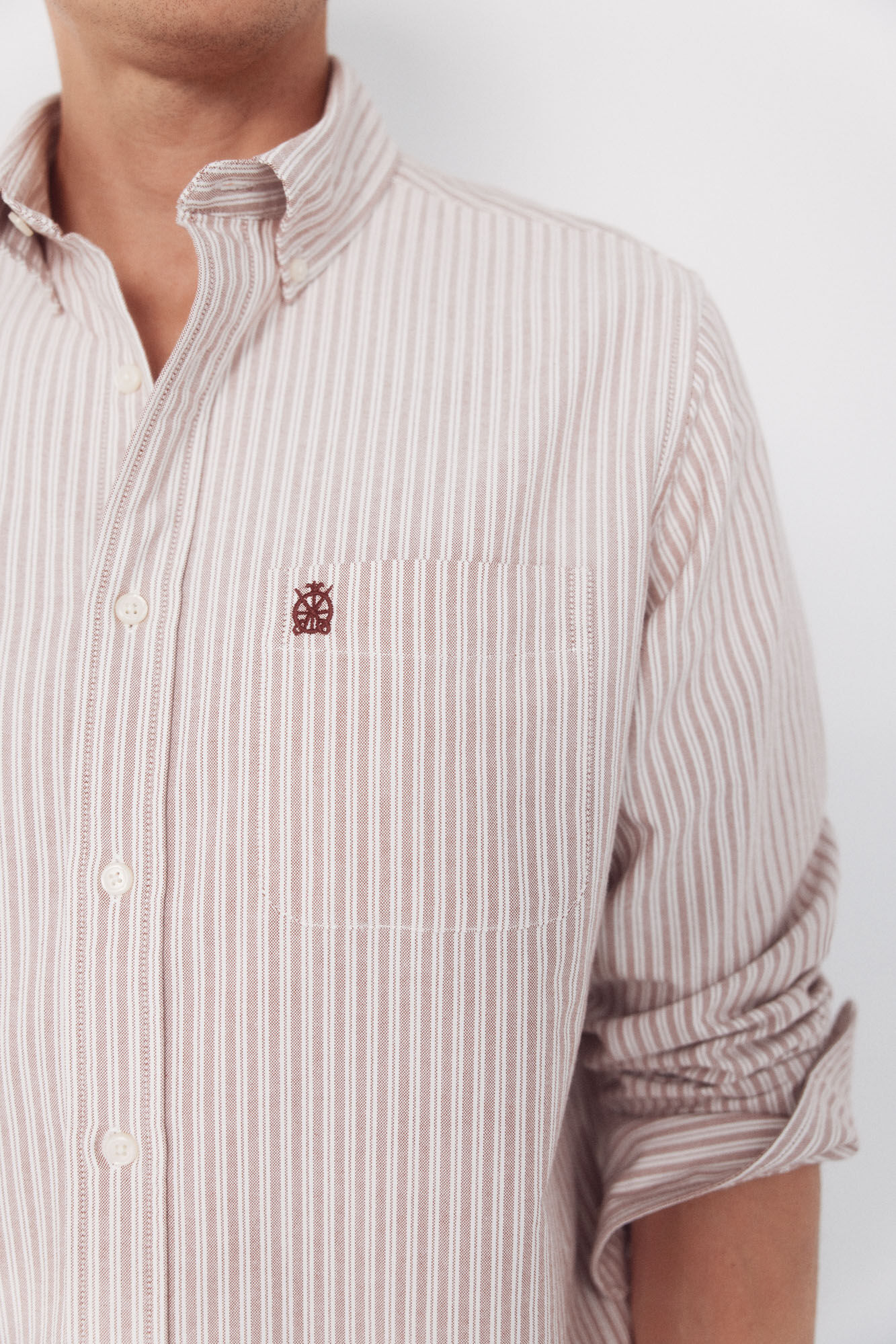 Cortefiel Striped oxford shirt Maroon