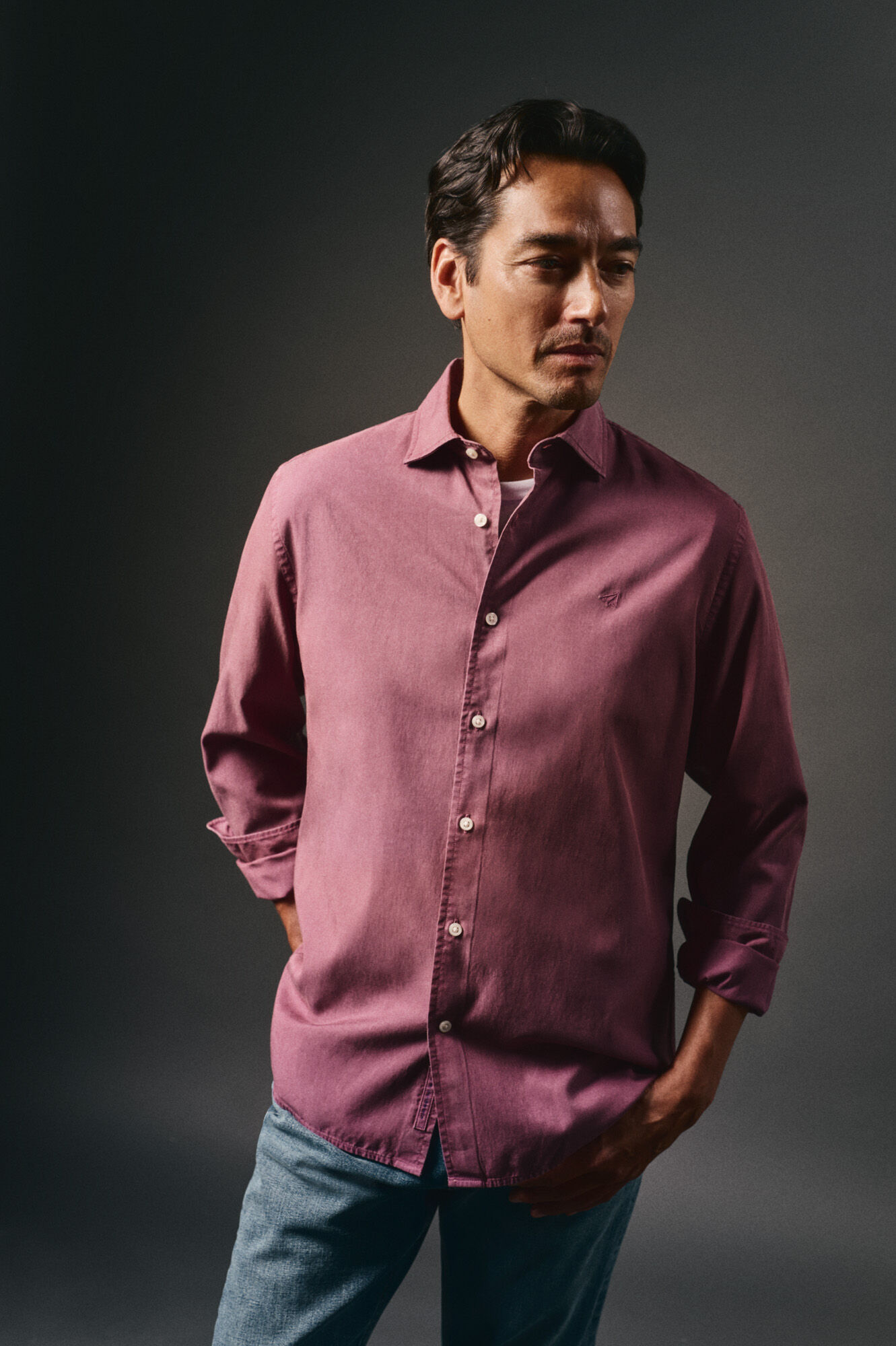 OOTO Camisa liso de algod&atilde;o tencel sarja Granada