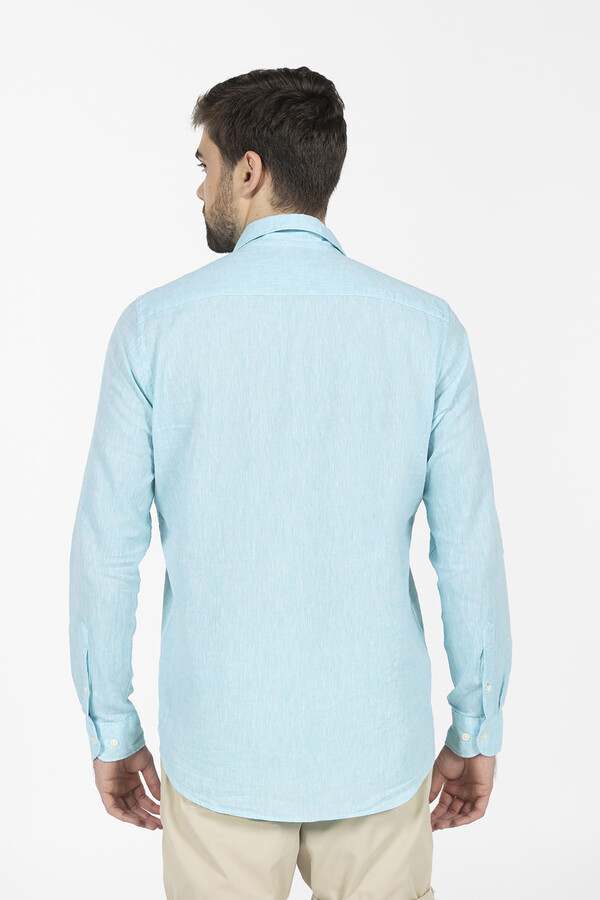 Cortefiel Camisa lino y algodón logo Turquesa