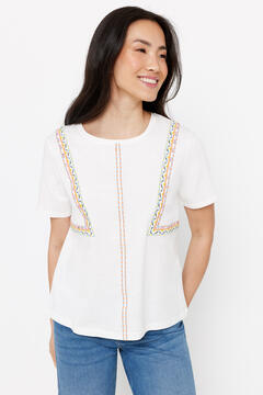 Cortefiel Camiseta bordado multicolor Blanco