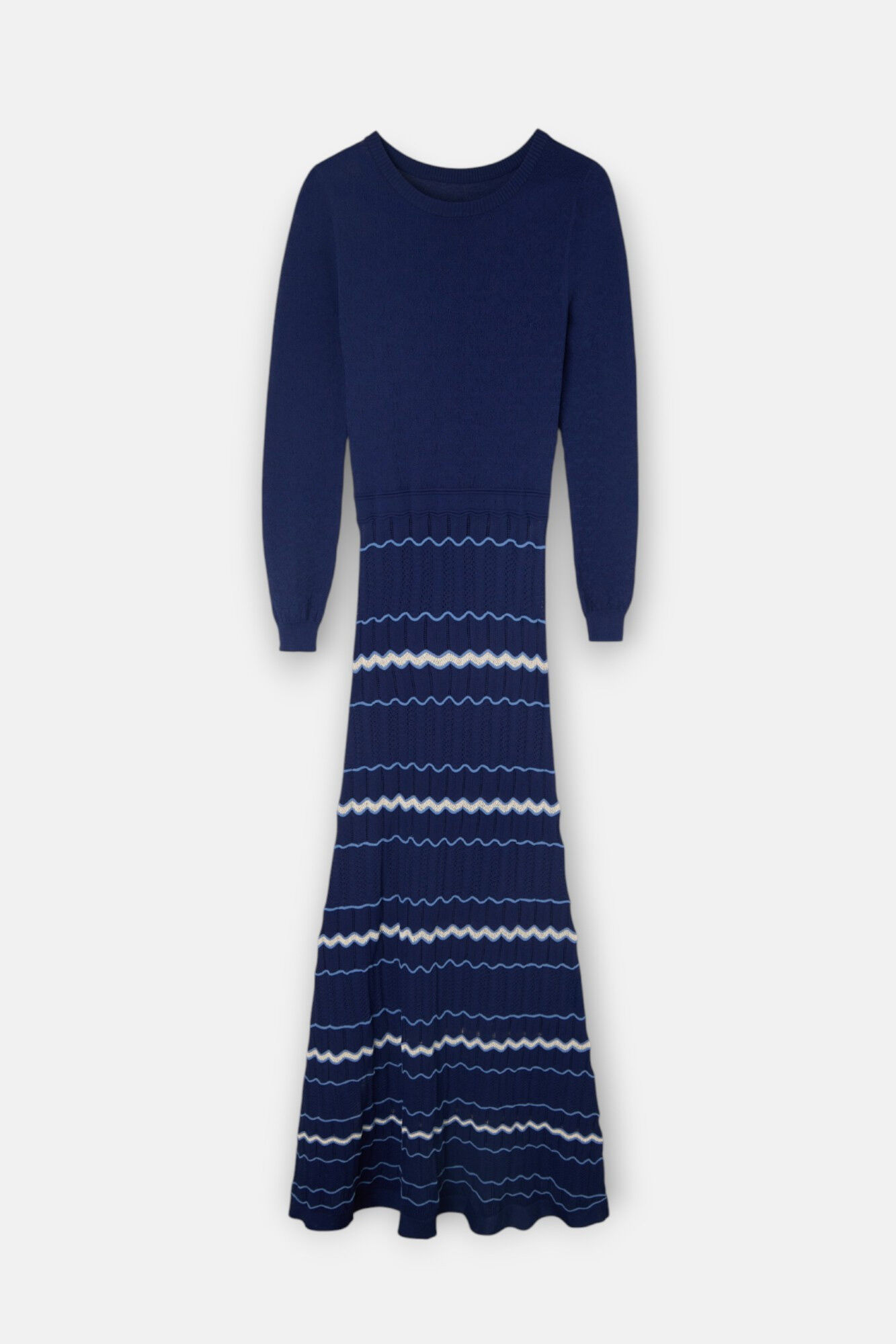 Silbon Vestido de malha espinha de peixe Azul