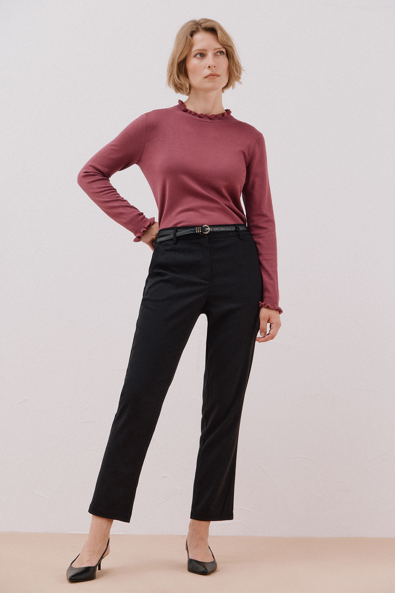 Cortefiel Pantal&oacute;n de vestir con cintur&oacute;n Negro