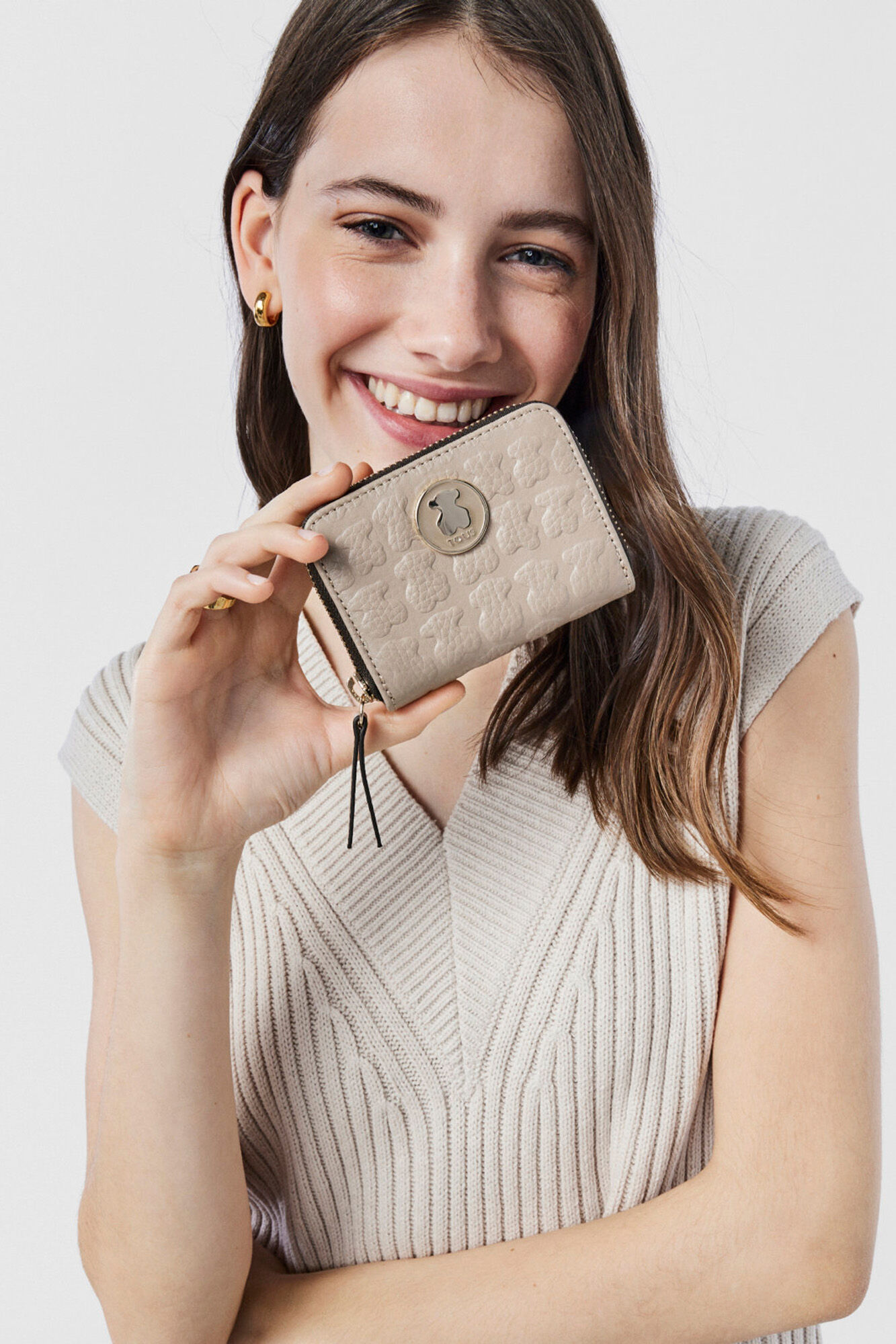 Tous Sherton medium taupe leather purse Beige