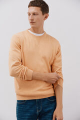 Cortefiel Fine knit cotton round neck jersey-knit  Orange