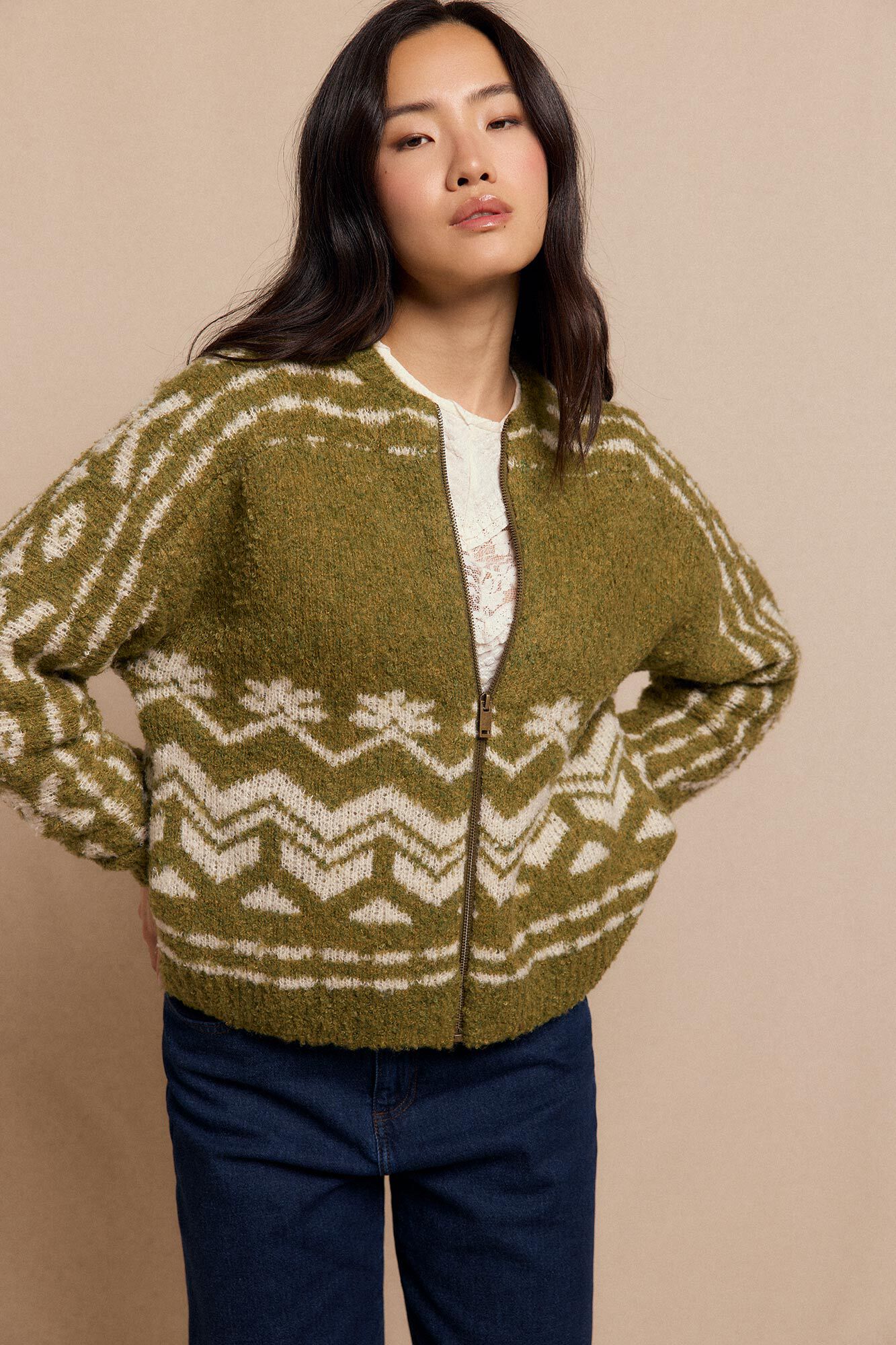 Slowlove malha bomber de jacquard Verde